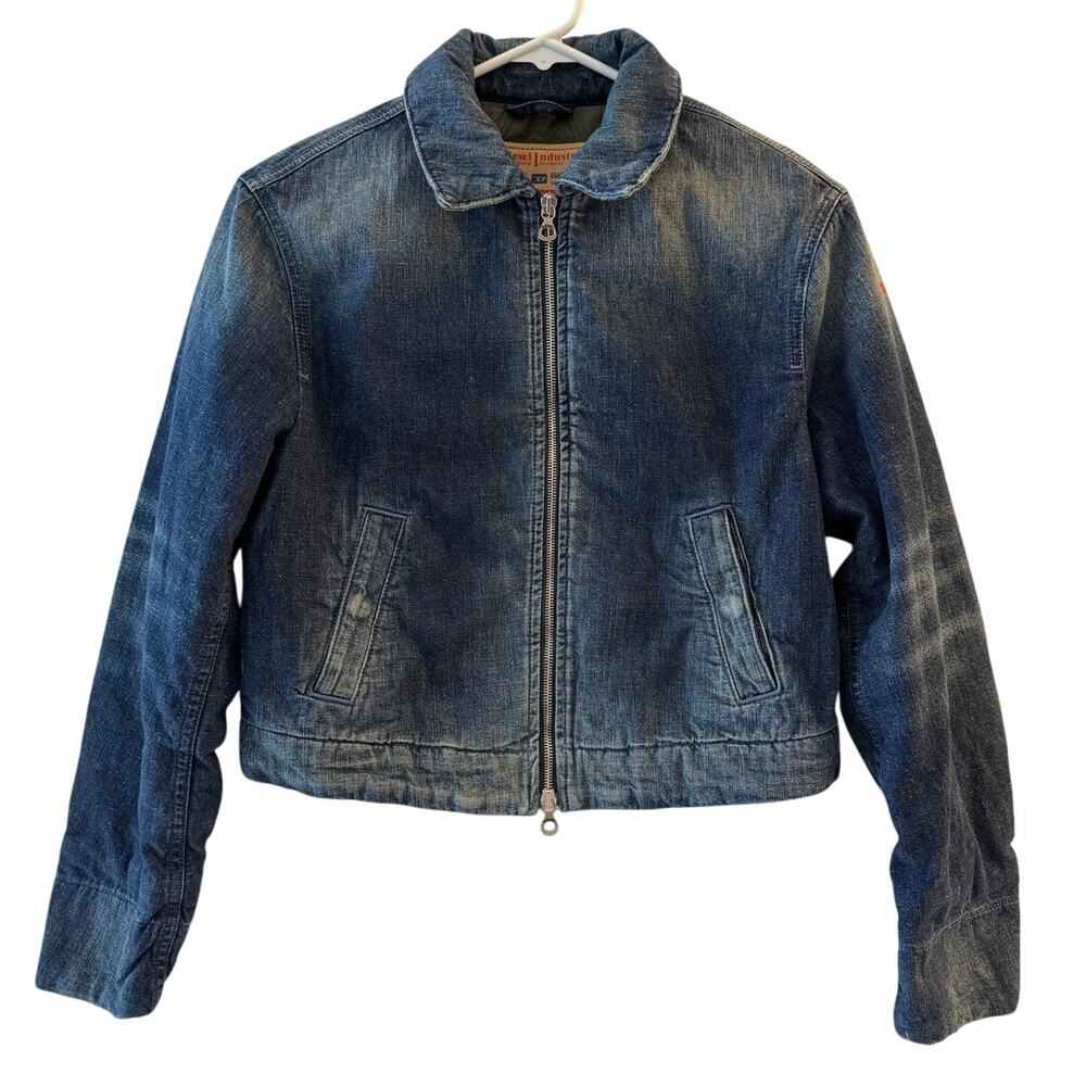 NWOT Diesel De Nova Faded Denim Trucker Bomber Full Zip Jacket Blue Women's XS